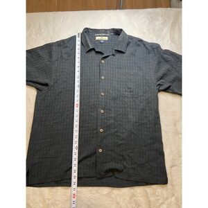 Tommy Bahama Shirt Mens XL Black 100% Silk Short Sleeve Grid Camp Excellent